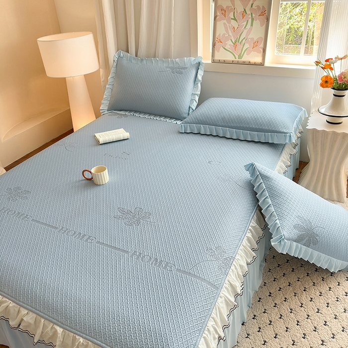 91家纺网 家纺一手货源 找家纺 美优兰 2026PE提花凉感冰豆豆三明治复合凉席 （提供买家秀） 晚亭蓝