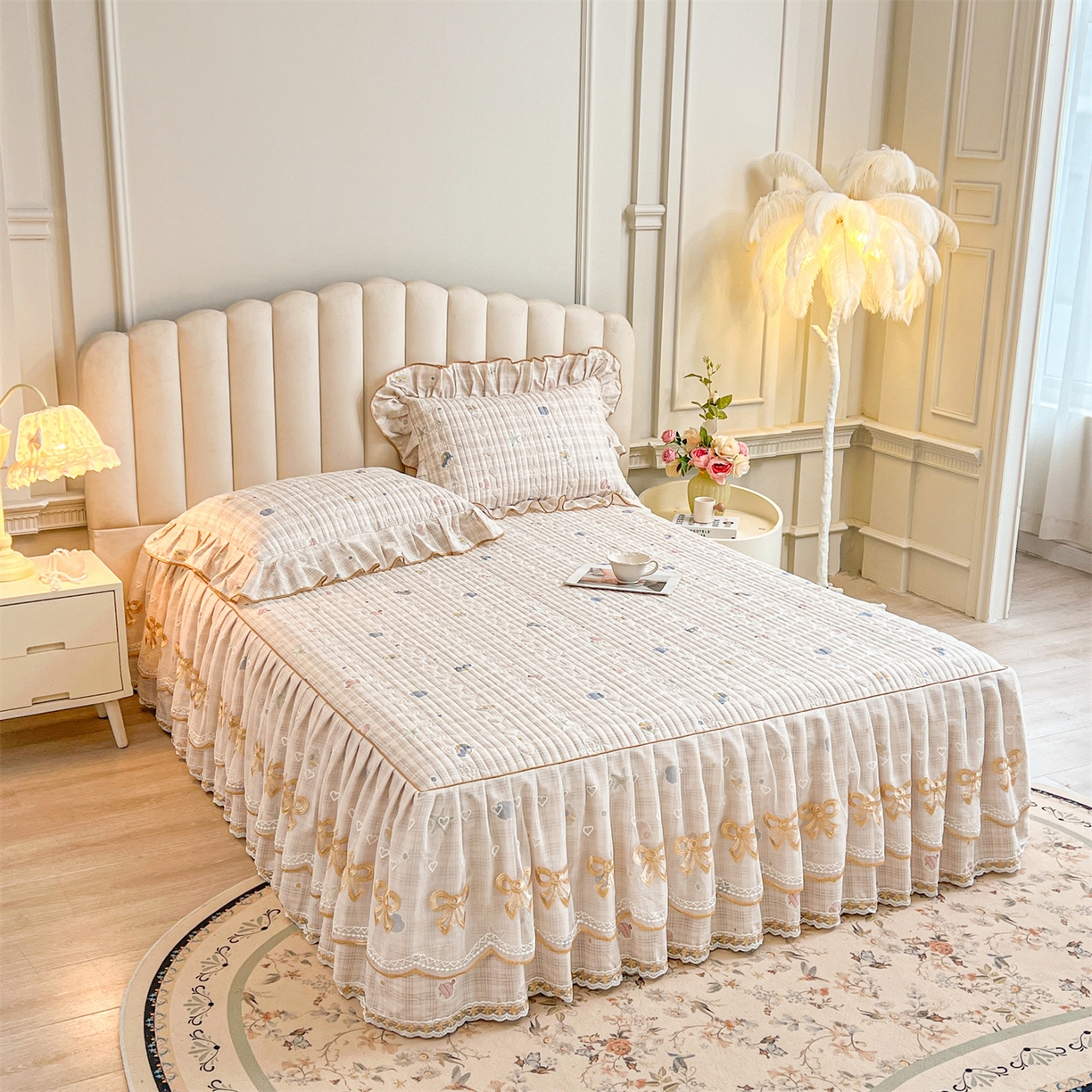 91家纺网 家纺一手货源 找家纺 （总）宜凡家纺 2026新款全棉印花公主风夹棉床裙四件套②