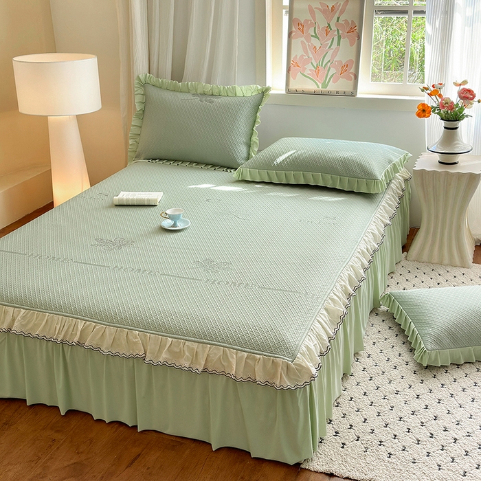 91家纺网 家纺一手货源 找家纺 美优兰 2026PE提花凉感冰豆豆三明治复合凉席 （提供买家秀） 晚亭绿