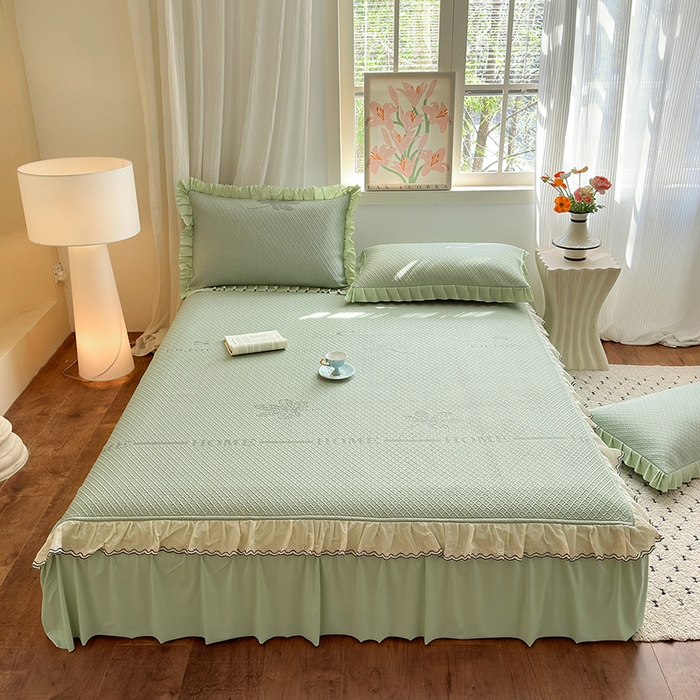 91家纺网 家纺一手货源 找家纺 美优兰 2026PE提花凉感冰豆豆三明治复合凉席 （提供买家秀） 晚亭绿