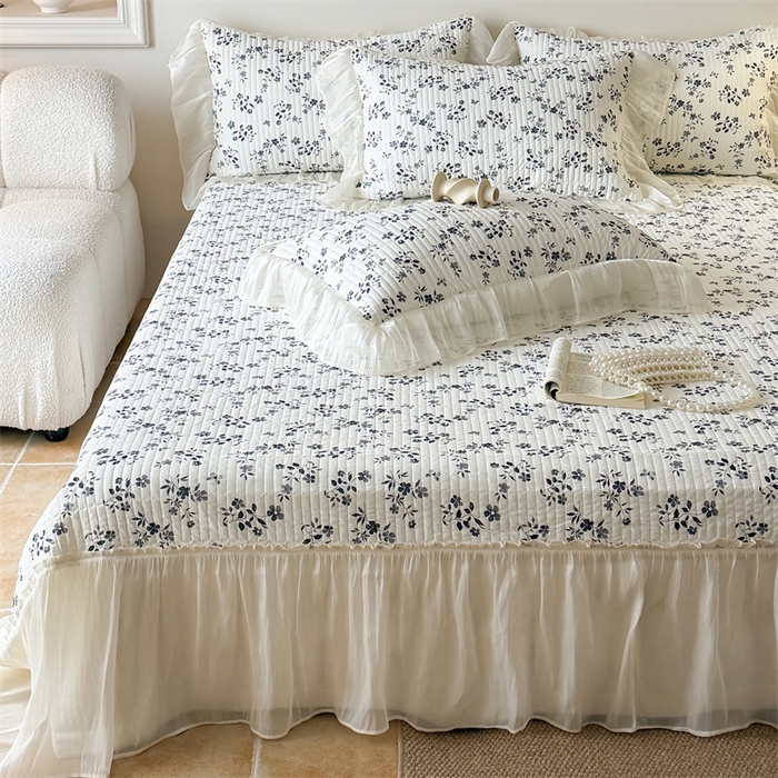 91家纺网 家纺一手货源 找家纺 吾欢心 2026新款仿锦安法式花边凉感丝床盖款夏凉被四件套软凉席三件套小冰皮空调被 雾屿玫瑰