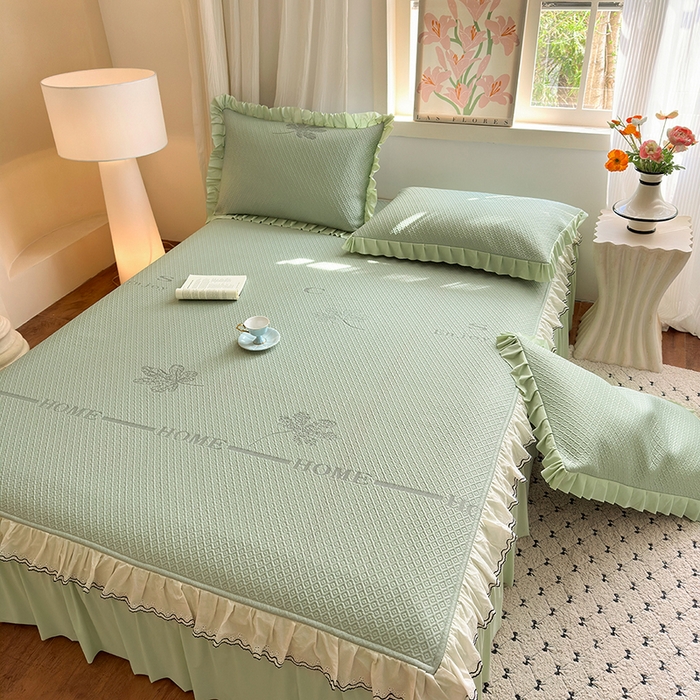 91家纺网 家纺一手货源 找家纺 美优兰 2026PE提花凉感冰豆豆三明治复合凉席 （提供买家秀） 晚亭绿