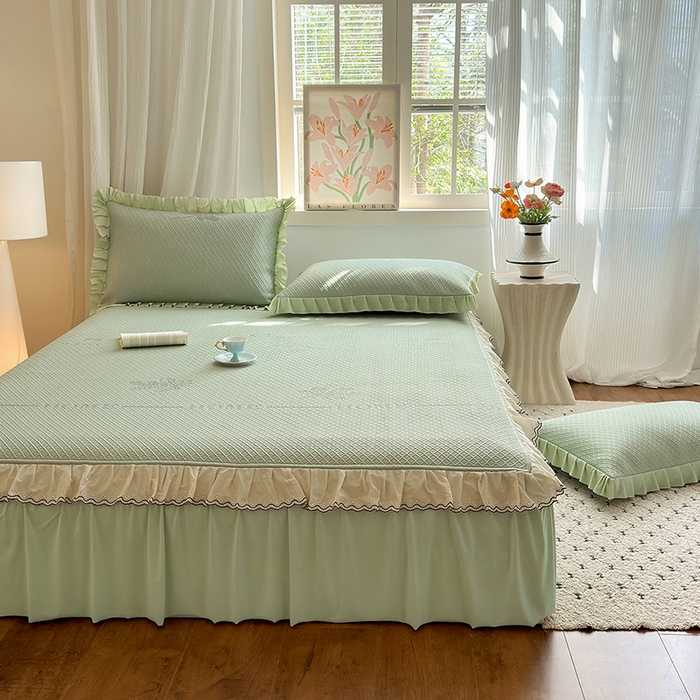 91家纺网 家纺一手货源 找家纺 美优兰 2026PE提花凉感冰豆豆三明治复合凉席 （提供买家秀） 晚亭绿