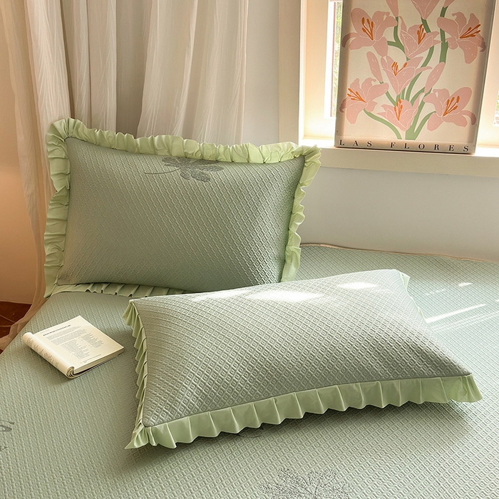 91家纺网 家纺一手货源 找家纺 美优兰 2026PE提花凉感冰豆豆三明治复合凉席 （提供买家秀） 晚亭绿