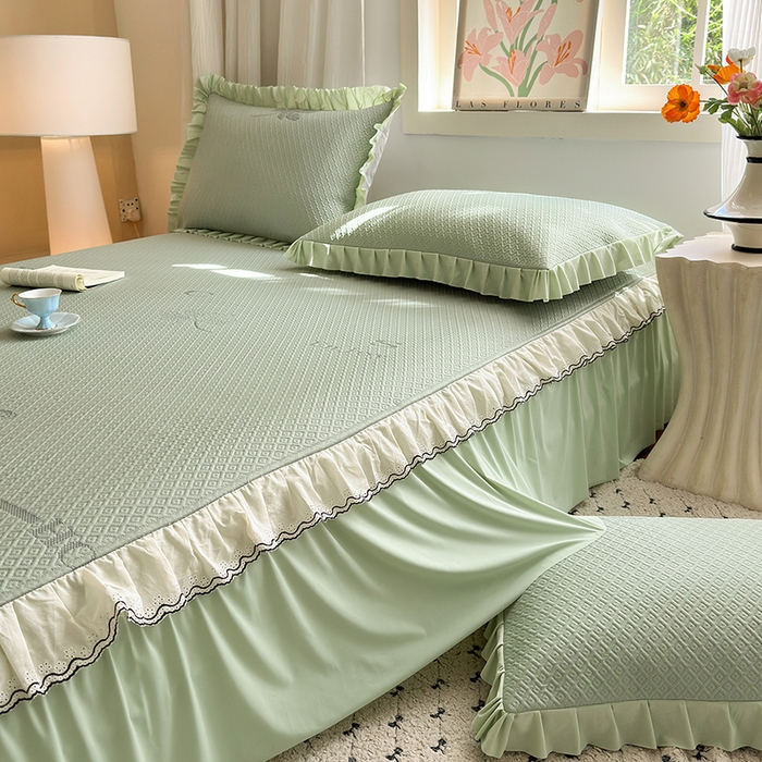 91家纺网 家纺一手货源 找家纺 美优兰 2026PE提花凉感冰豆豆三明治复合凉席 （提供买家秀） 晚亭绿