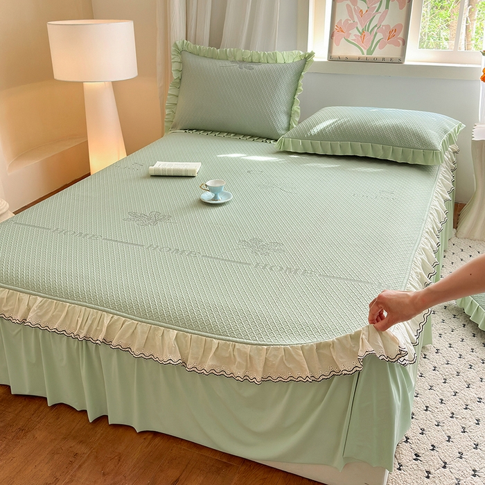 91家纺网 家纺一手货源 找家纺 美优兰 2026PE提花凉感冰豆豆三明治复合凉席 （提供买家秀） 晚亭绿