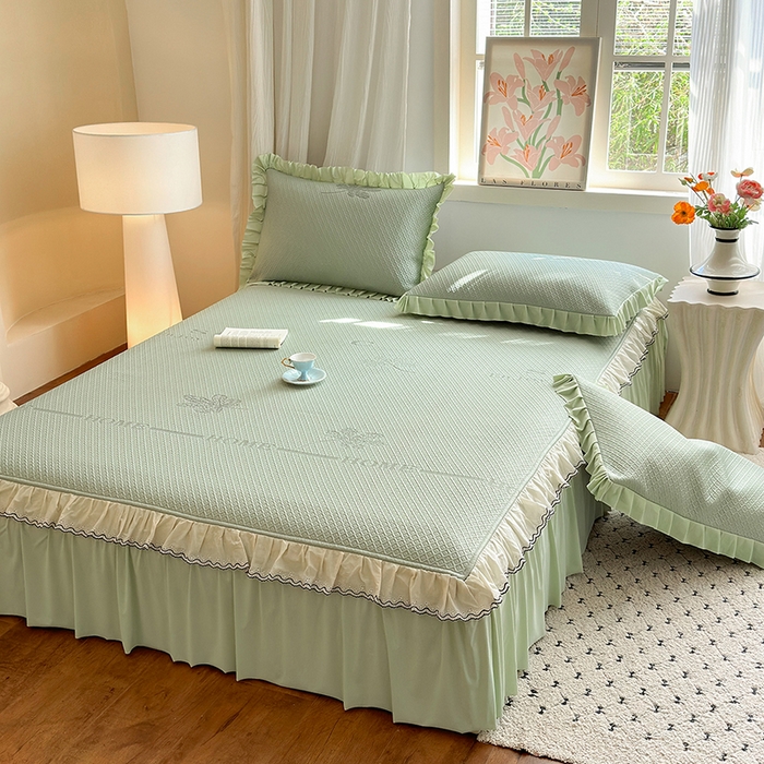 91家纺网 家纺一手货源 找家纺 美优兰 2026PE提花凉感冰豆豆三明治复合凉席 （提供买家秀） 晚亭绿