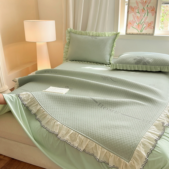 91家纺网 家纺一手货源 找家纺 美优兰 2026PE提花凉感冰豆豆三明治复合凉席 （提供买家秀） 晚亭绿