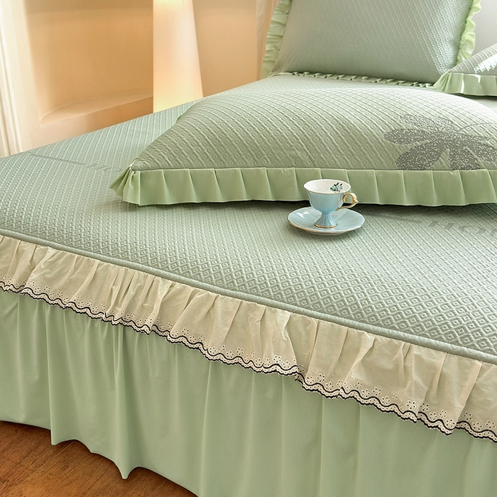 91家纺网 家纺一手货源 找家纺 美优兰 2026PE提花凉感冰豆豆三明治复合凉席 （提供买家秀） 晚亭绿