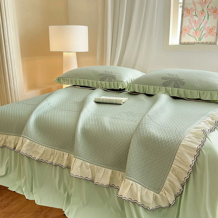 91家纺网 家纺一手货源 找家纺 美优兰 2026PE提花凉感冰豆豆三明治复合凉席 （提供买家秀） 晚亭绿