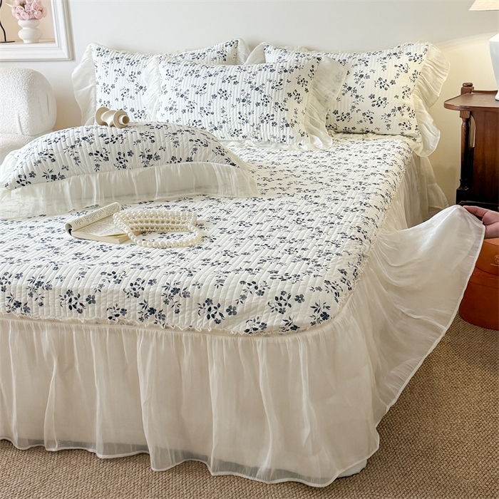 91家纺网 家纺一手货源 找家纺 吾欢心 2026新款仿锦安法式花边凉感丝床盖款夏凉被四件套软凉席三件套小冰皮空调被 雾屿玫瑰