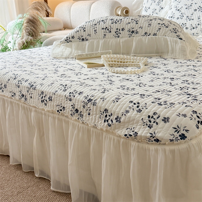 91家纺网 家纺一手货源 找家纺 吾欢心 2026新款仿锦安法式花边凉感丝床盖款夏凉被四件套软凉席三件套小冰皮空调被 雾屿玫瑰