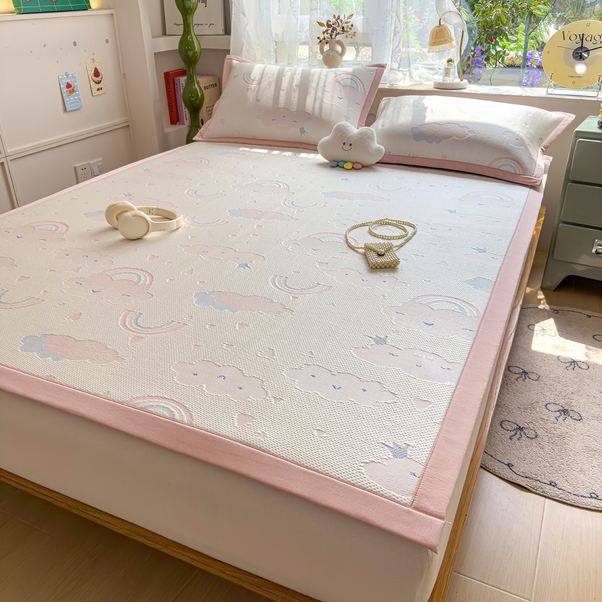 91家纺网 家纺一手货源 找家纺 典冠 2026新款PE凉感豆豆提花软席 彩虹