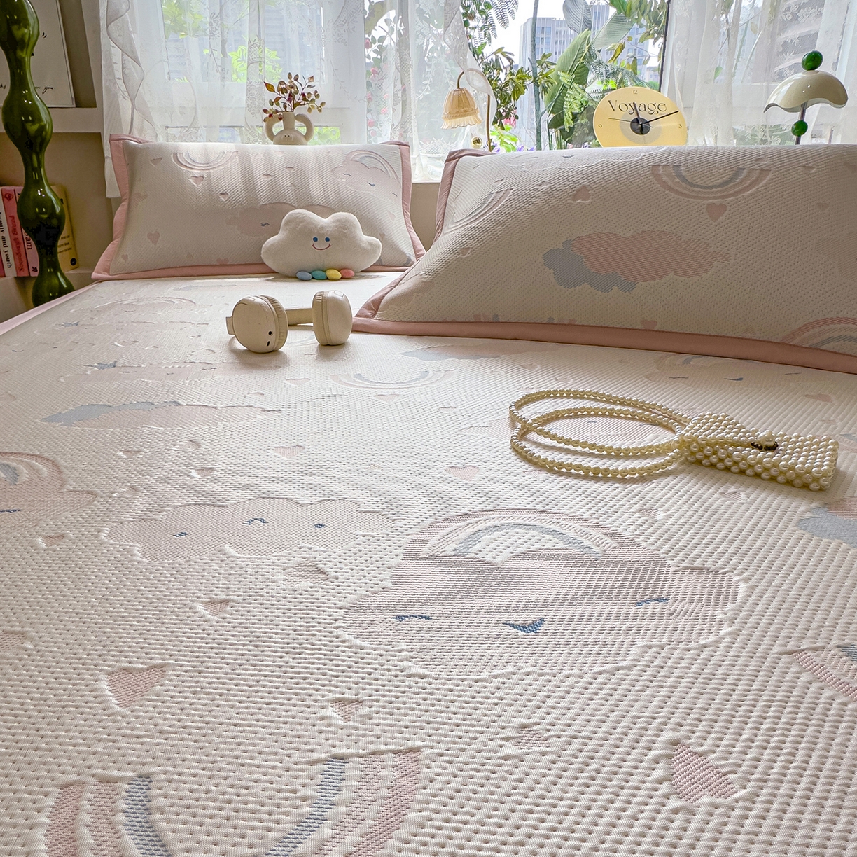 91家纺网 家纺一手货源 找家纺 典冠 2026新款PE凉感豆豆提花软席 彩虹