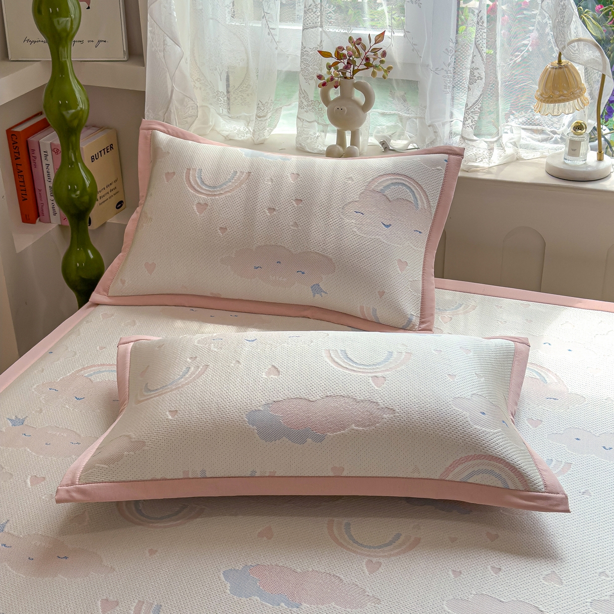 91家纺网 家纺一手货源 找家纺 典冠 2026新款PE凉感豆豆提花软席 彩虹