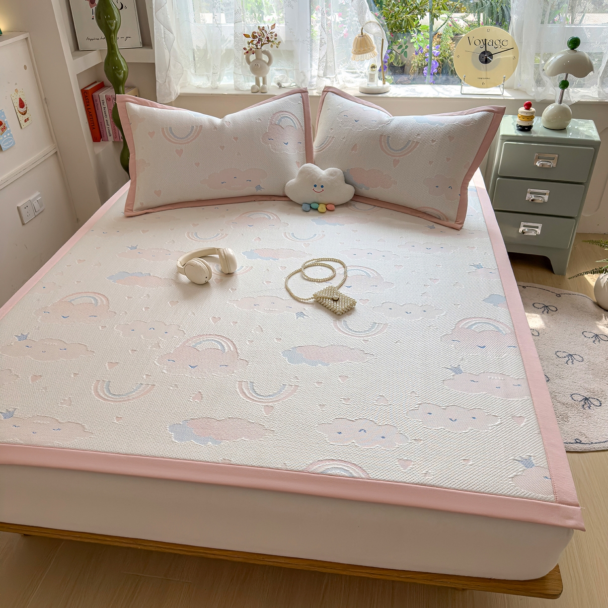 91家纺网 家纺一手货源 找家纺 典冠 2026新款PE凉感豆豆提花软席 彩虹