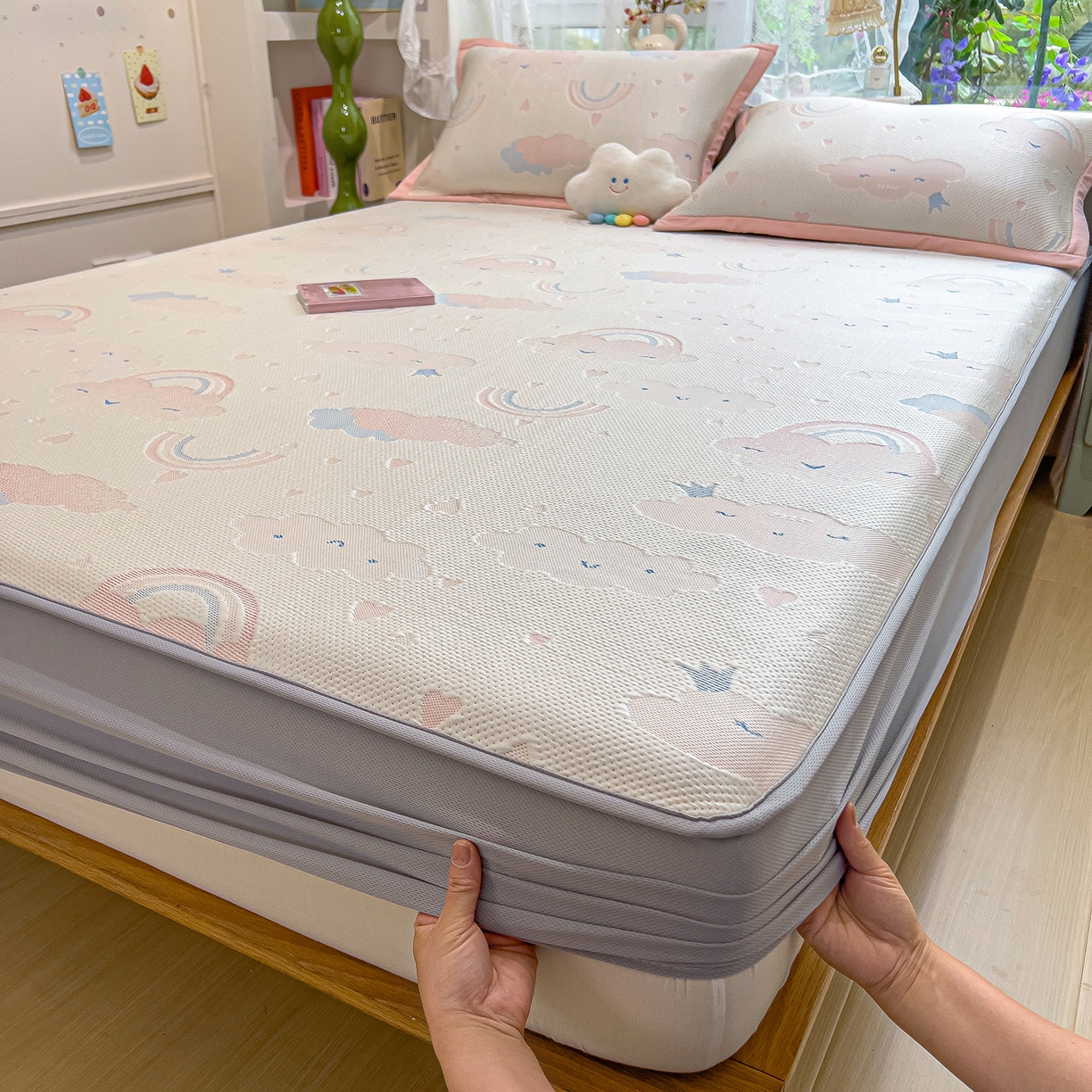 91家纺网 家纺一手货源 找家纺 典冠 2026新款PE凉感豆豆提花软席 彩虹