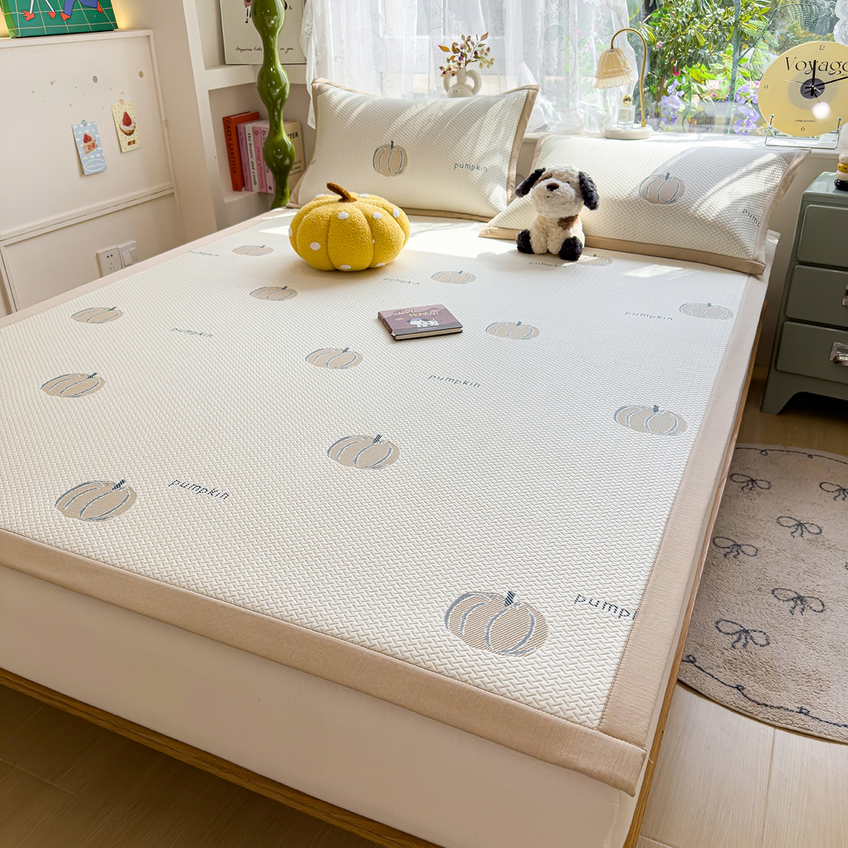 91家纺网 家纺一手货源 找家纺 典冠 2026新款PE凉感豆豆提花软席 田园南瓜