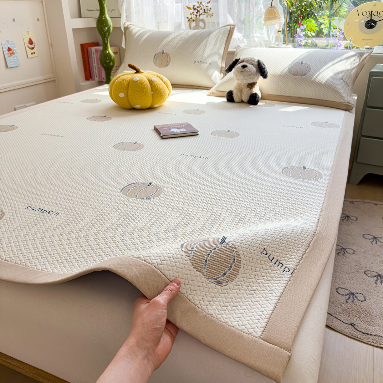 91家纺网 家纺一手货源 找家纺 典冠 2026新款PE凉感豆豆提花软席 田园南瓜