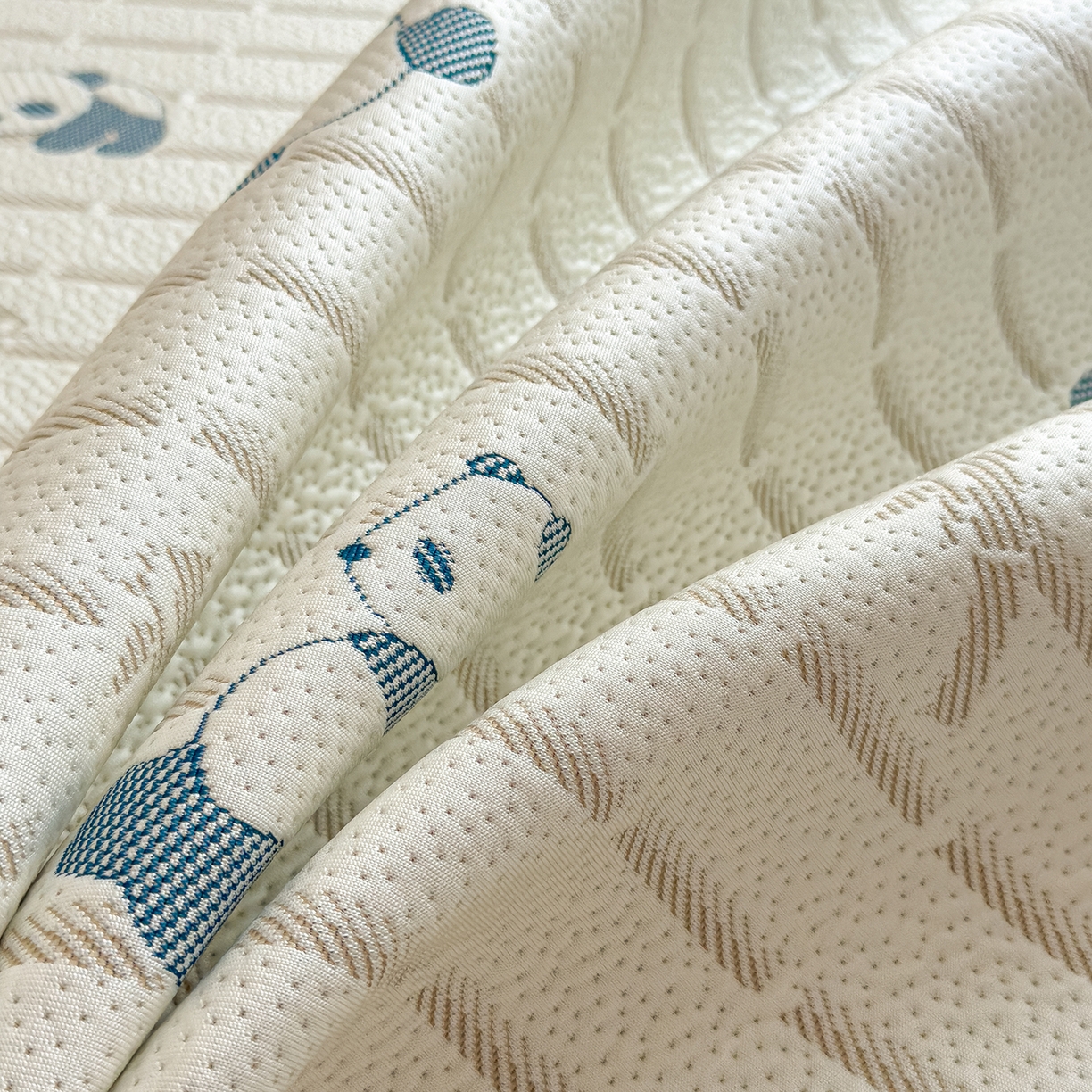 91家纺网 家纺一手货源 找家纺 典冠 2026新款PE凉感豆豆提花软席 熊猫-蓝