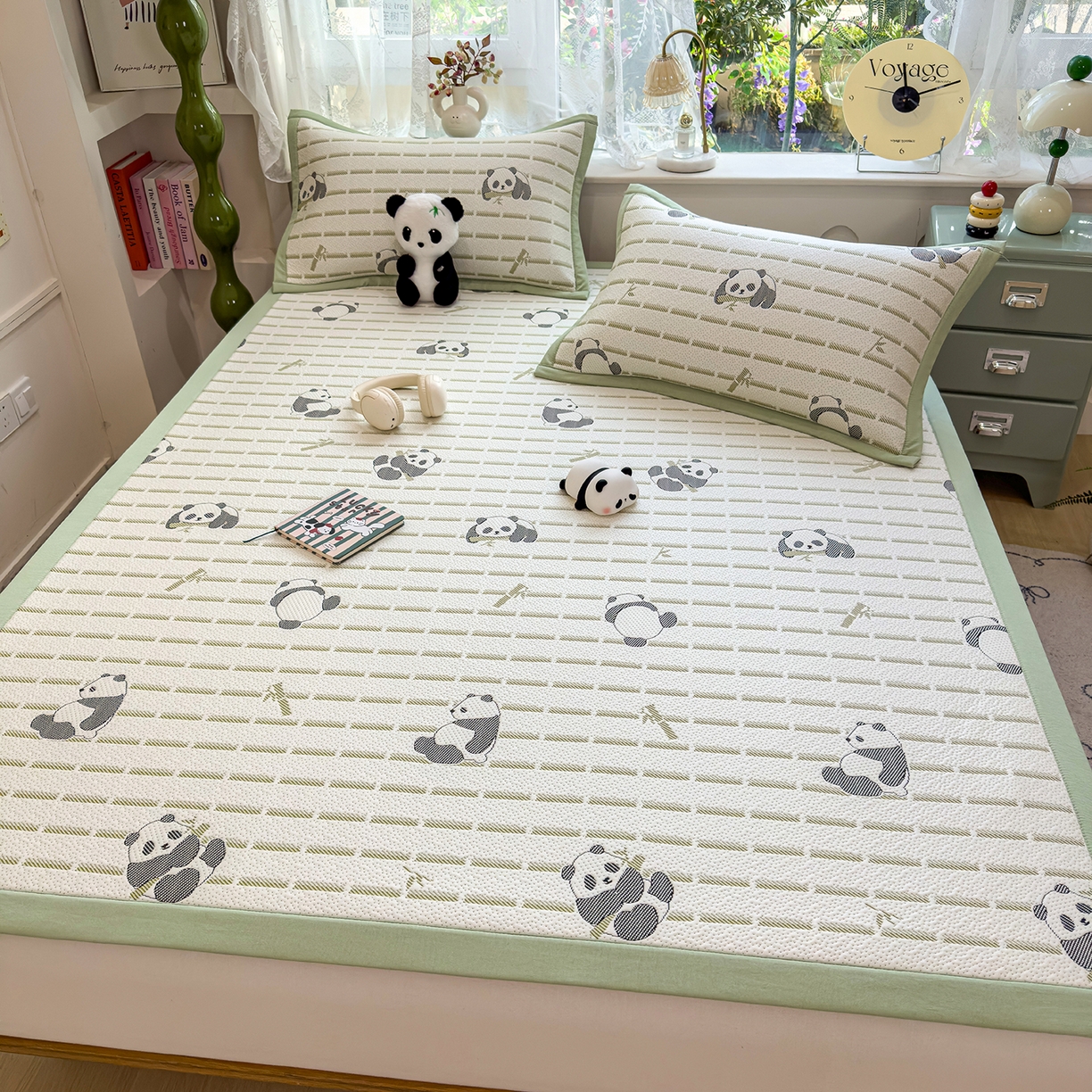 91家纺网 家纺一手货源 找家纺 典冠 2026新款PE凉感豆豆提花软席 熊猫-绿