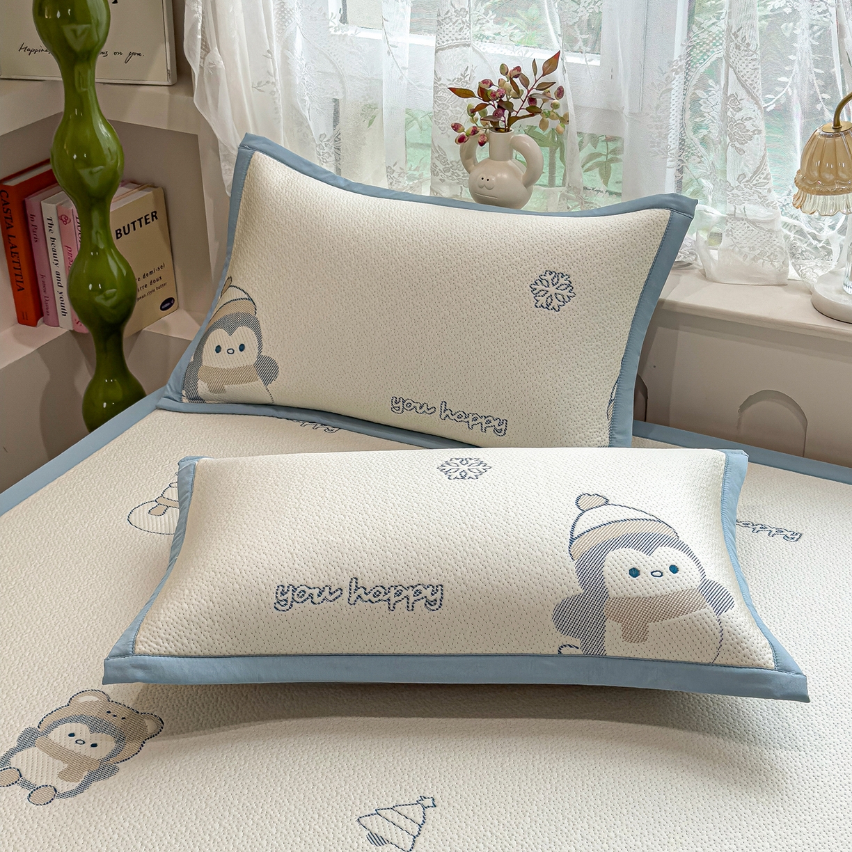 91家纺网 家纺一手货源 找家纺 典冠 2026新款PE凉感豆豆提花软席 滑雪企鹅