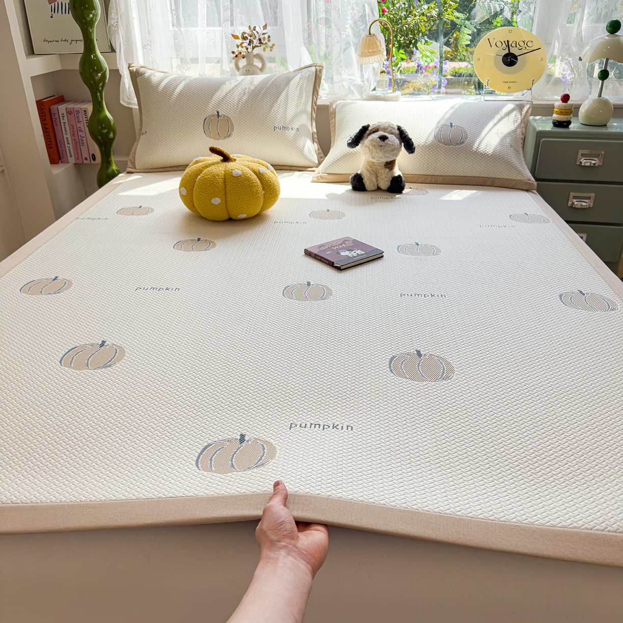 91家纺网 家纺一手货源 找家纺 典冠 2026新款PE凉感豆豆提花软席 田园南瓜