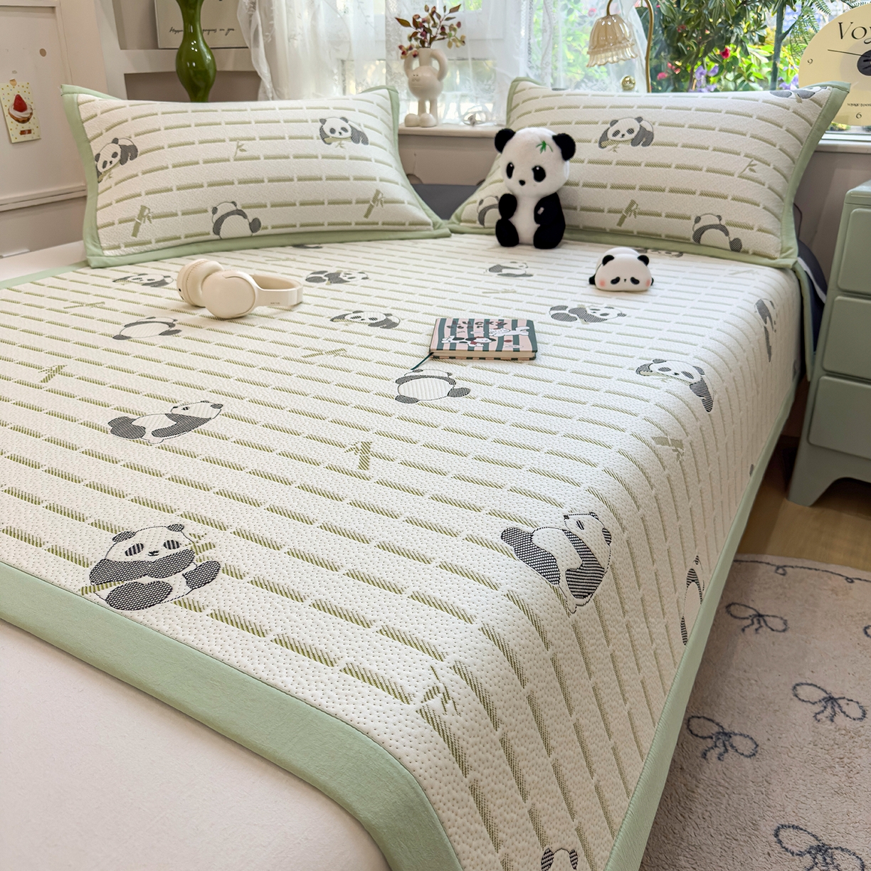 91家纺网 家纺一手货源 找家纺 典冠 2026新款PE凉感豆豆提花软席 熊猫-绿