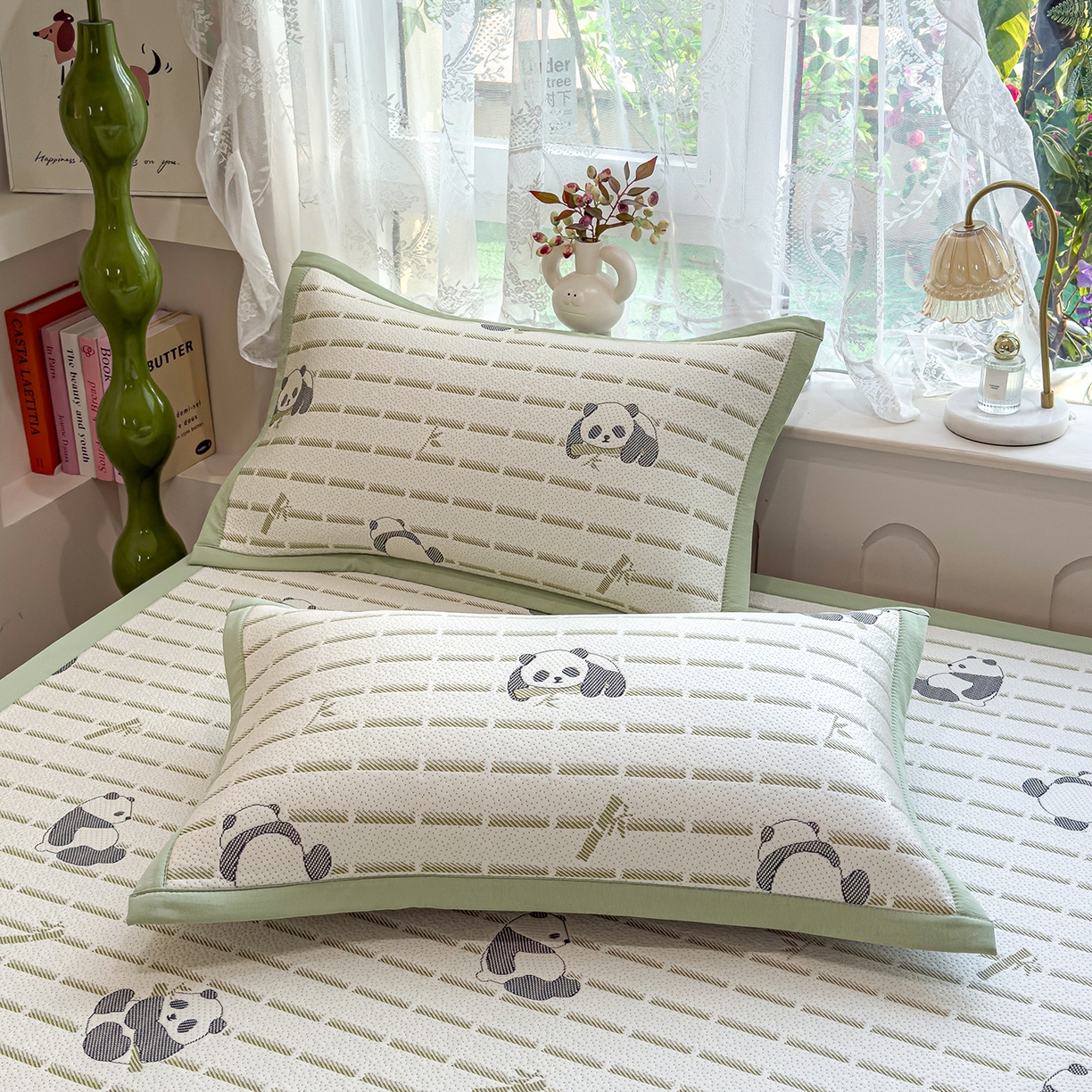 91家纺网 家纺一手货源 找家纺 典冠 2026新款PE凉感豆豆提花软席 熊猫-绿