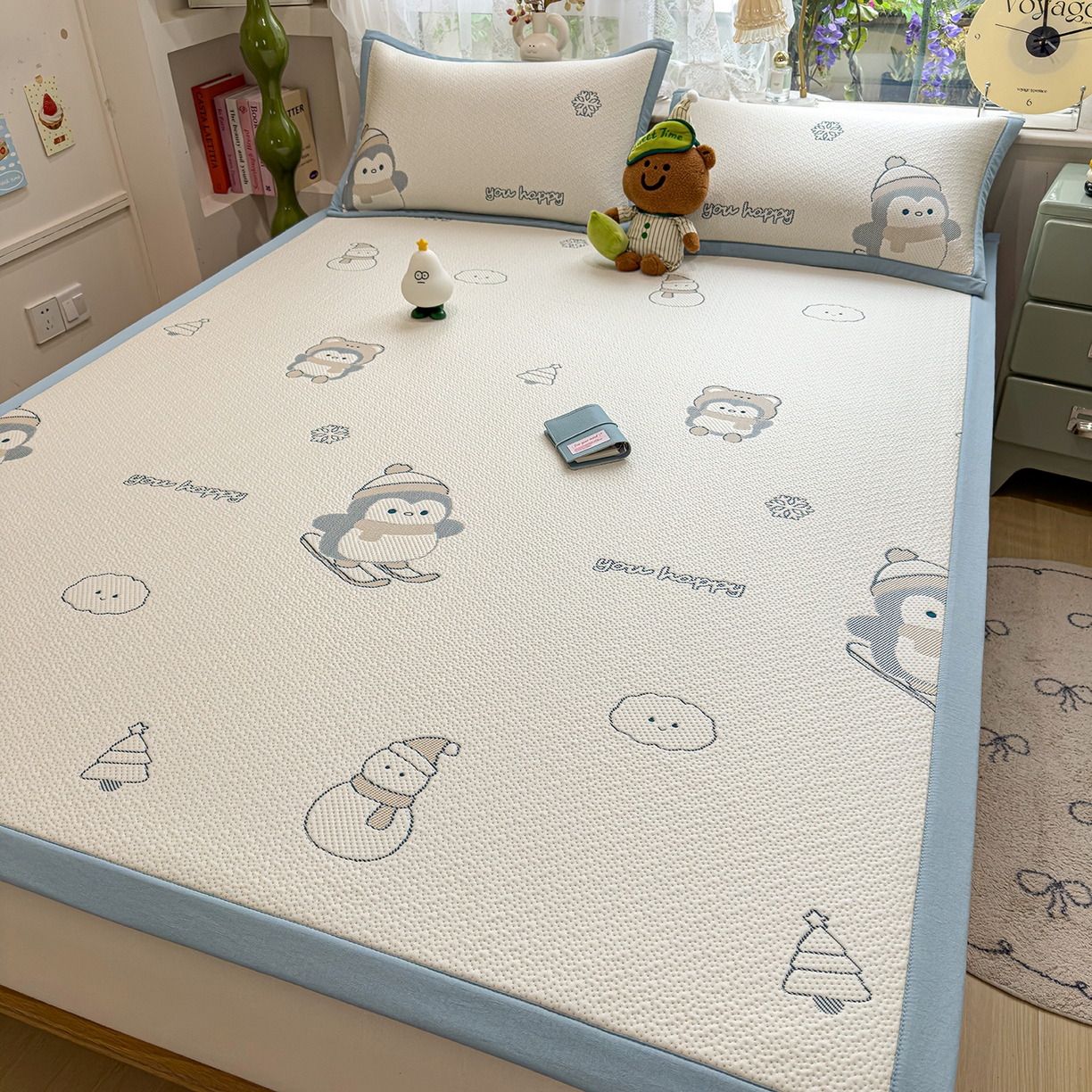 91家纺网 家纺一手货源 找家纺 典冠 2026新款PE凉感豆豆提花软席 滑雪企鹅