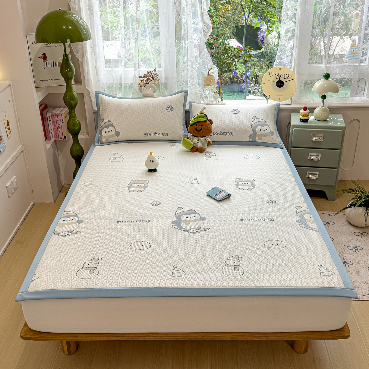 91家纺网 家纺一手货源 找家纺 典冠 2026新款PE凉感豆豆提花软席 滑雪企鹅