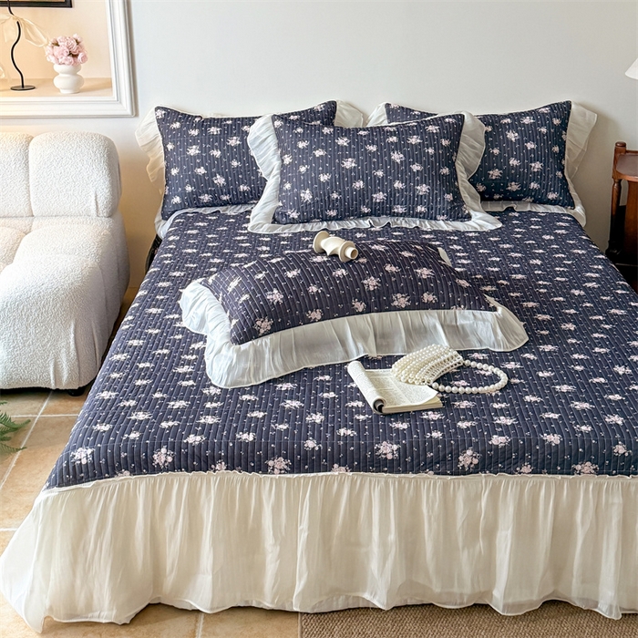 91家纺网 家纺一手货源 找家纺 吾欢心 2026新款仿锦安法式花边凉感丝床盖款夏凉被四件套软凉席三件套小冰皮空调被 香颂漫花