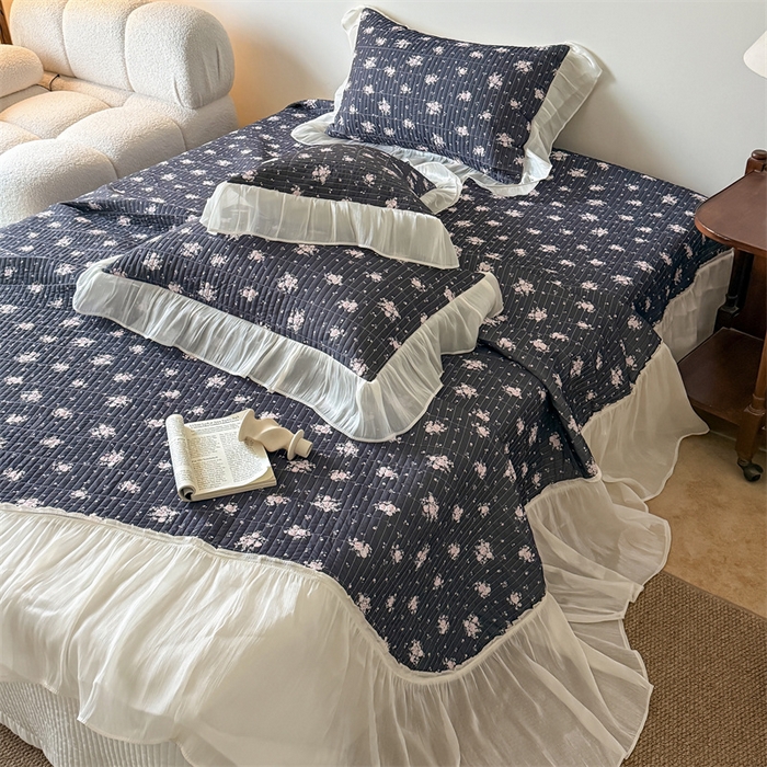 91家纺网 家纺一手货源 找家纺 吾欢心 2026新款仿锦安法式花边凉感丝床盖款夏凉被四件套软凉席三件套小冰皮空调被 香颂漫花