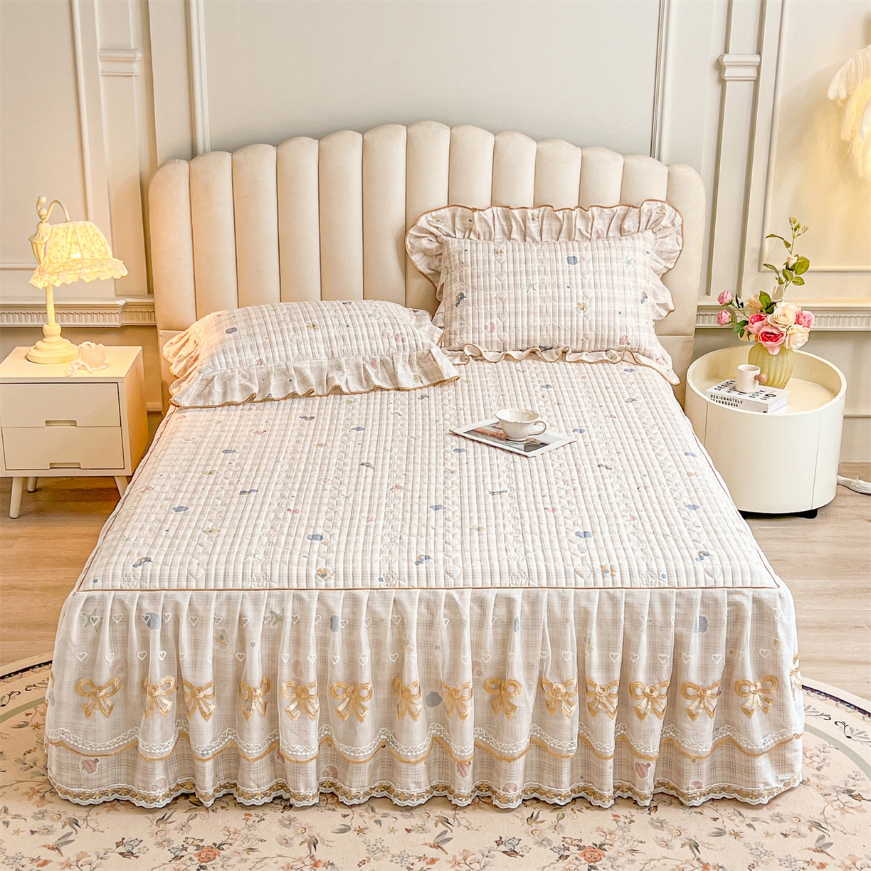 91家纺网 家纺一手货源 找家纺 宜凡家纺 2026新款全棉印花公主风夹棉床裙四件套② 海底世界