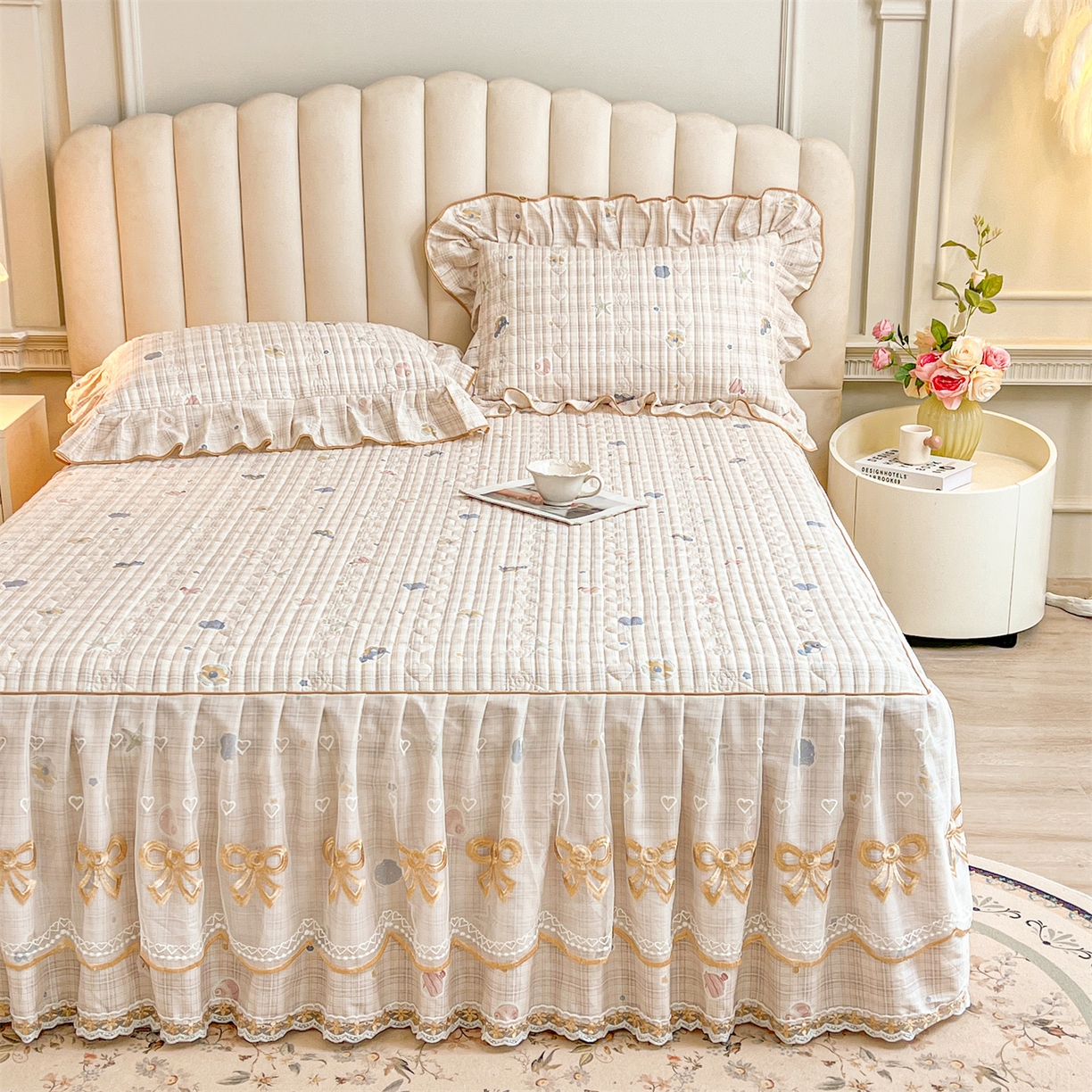 91家纺网 家纺一手货源 找家纺 宜凡家纺 2026新款全棉印花公主风夹棉床裙四件套② 海底世界