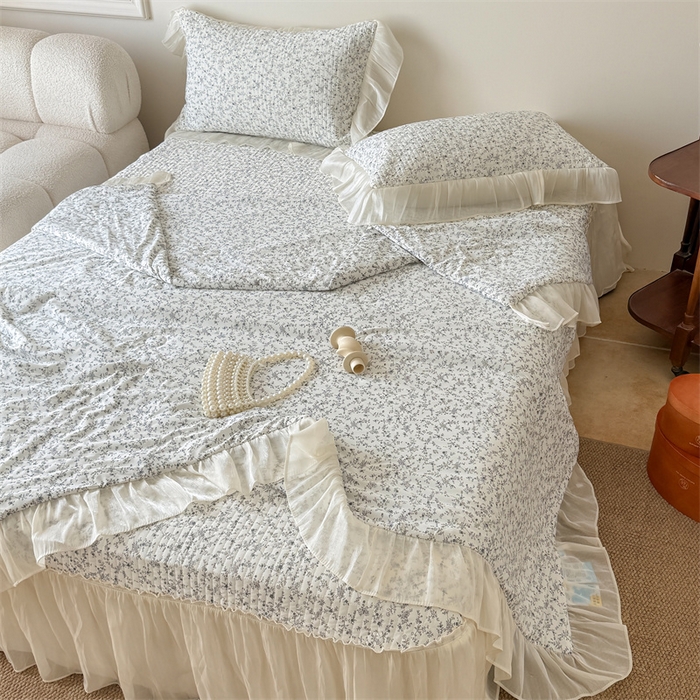 吾欢心 2026新款仿锦安法式花边凉感丝床盖款夏凉被四件套软凉席三件套小冰皮空调被 云间茉莉