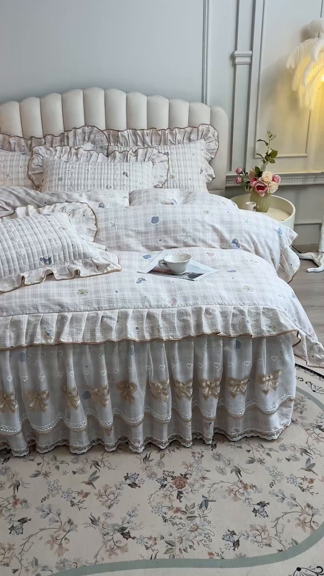 91家纺网 家纺一手货源 找家纺 宜凡家纺 2026新款全棉印花公主风夹棉床裙四件套② 海底世界