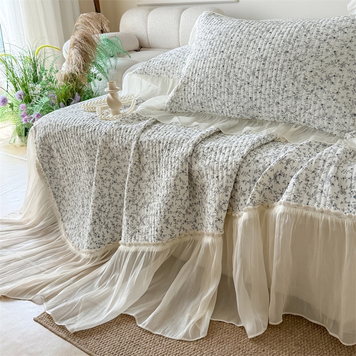 91家纺网 家纺一手货源 找家纺 吾欢心 2026新款仿锦安法式花边凉感丝床盖款夏凉被四件套软凉席三件套小冰皮空调被 云间茉莉