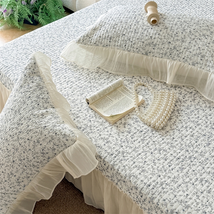 91家纺网 家纺一手货源 找家纺 吾欢心 2026新款仿锦安法式花边凉感丝床盖款夏凉被四件套软凉席三件套小冰皮空调被 云间茉莉