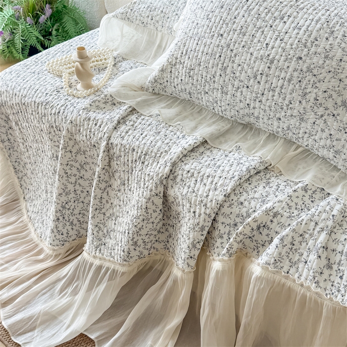 91家纺网 家纺一手货源 找家纺 吾欢心 2026新款仿锦安法式花边凉感丝床盖款夏凉被四件套软凉席三件套小冰皮空调被 云间茉莉