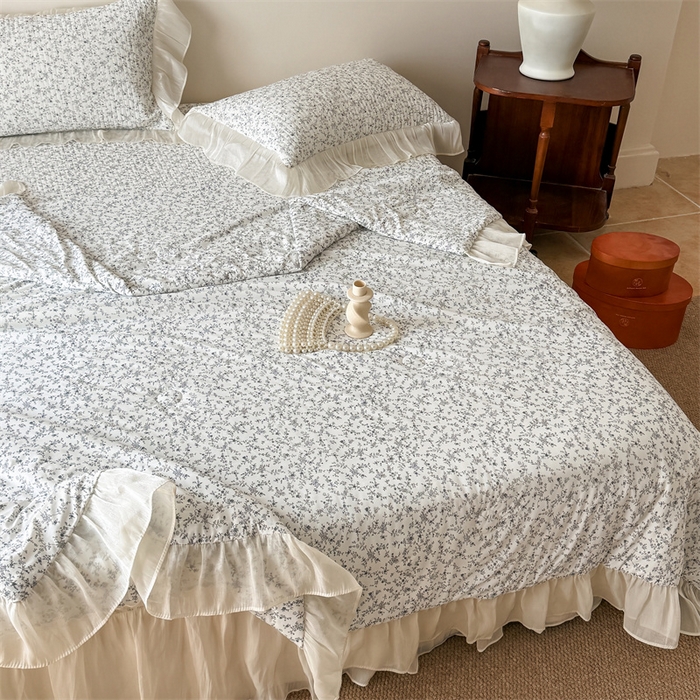 91家纺网 家纺一手货源 找家纺 吾欢心 2026新款仿锦安法式花边凉感丝床盖款夏凉被四件套软凉席三件套小冰皮空调被 云间茉莉