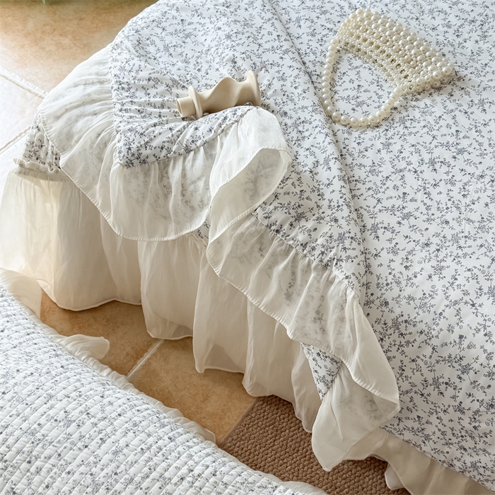 91家纺网 家纺一手货源 找家纺 吾欢心 2026新款仿锦安法式花边凉感丝床盖款夏凉被四件套软凉席三件套小冰皮空调被 云间茉莉