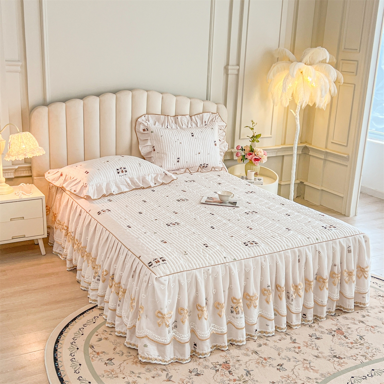 91家纺网 家纺一手货源 找家纺 宜凡家纺 2026新款全棉印花公主风夹棉床裙四件套② 森林动物派