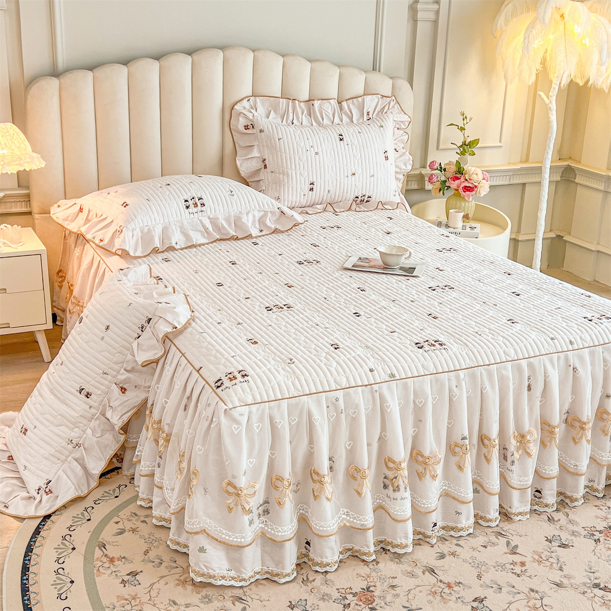 91家纺网 家纺一手货源 找家纺 宜凡家纺 2026新款全棉印花公主风夹棉床裙四件套② 森林动物派