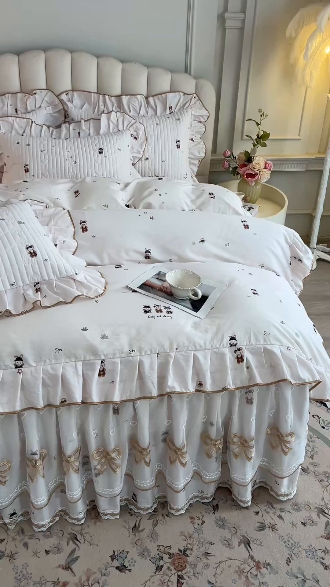 91家纺网 家纺一手货源 找家纺 宜凡家纺 2026新款全棉印花公主风夹棉床裙四件套② 森林动物派