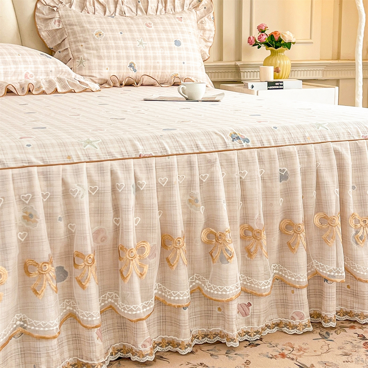 91家纺网 家纺一手货源 找家纺 （总）宜凡家纺 2026新款全棉公主风单层床裙三件套②