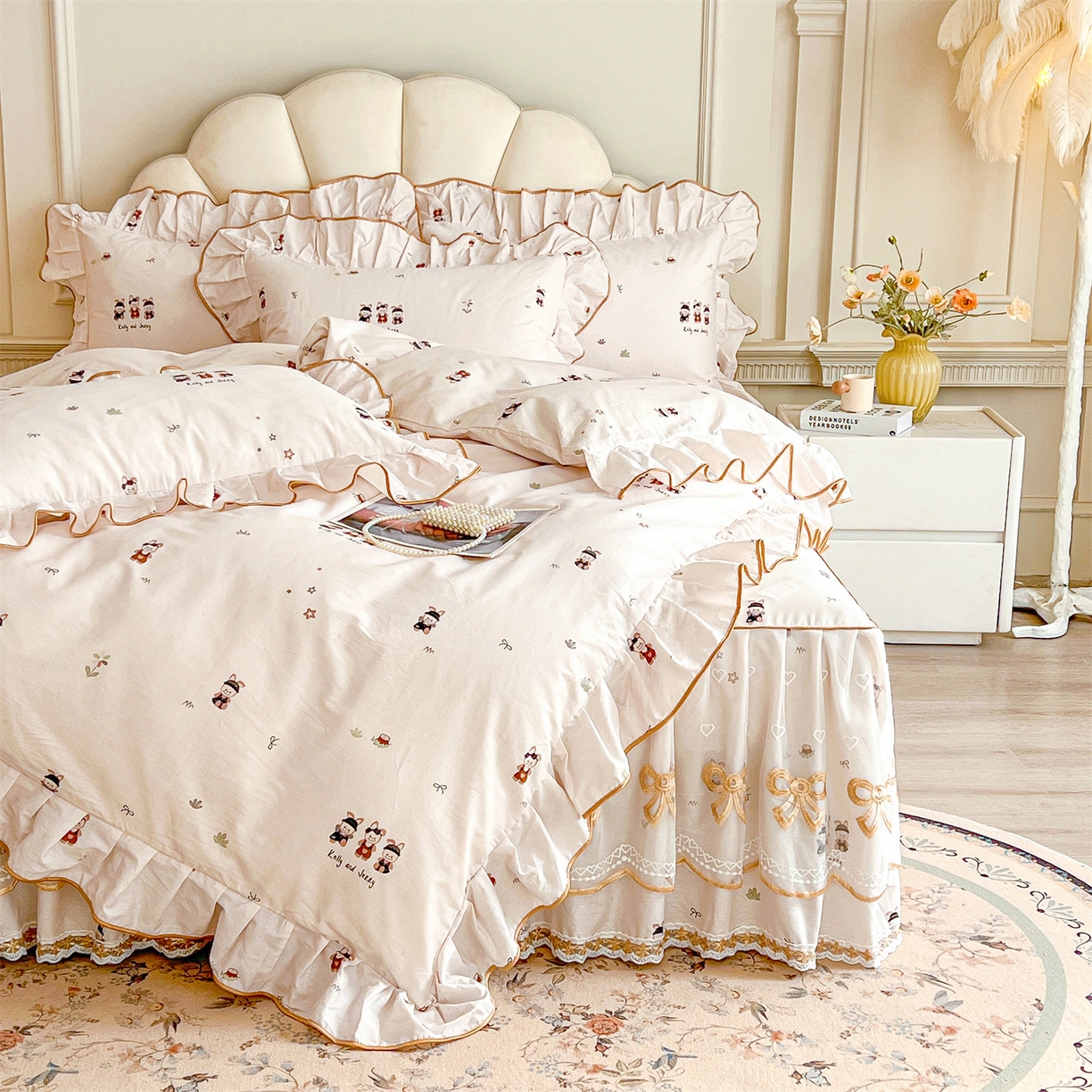 91家纺网 家纺一手货源 找家纺 宜凡家纺 2026新款全棉公主风单层床裙三件套② 森林动物派