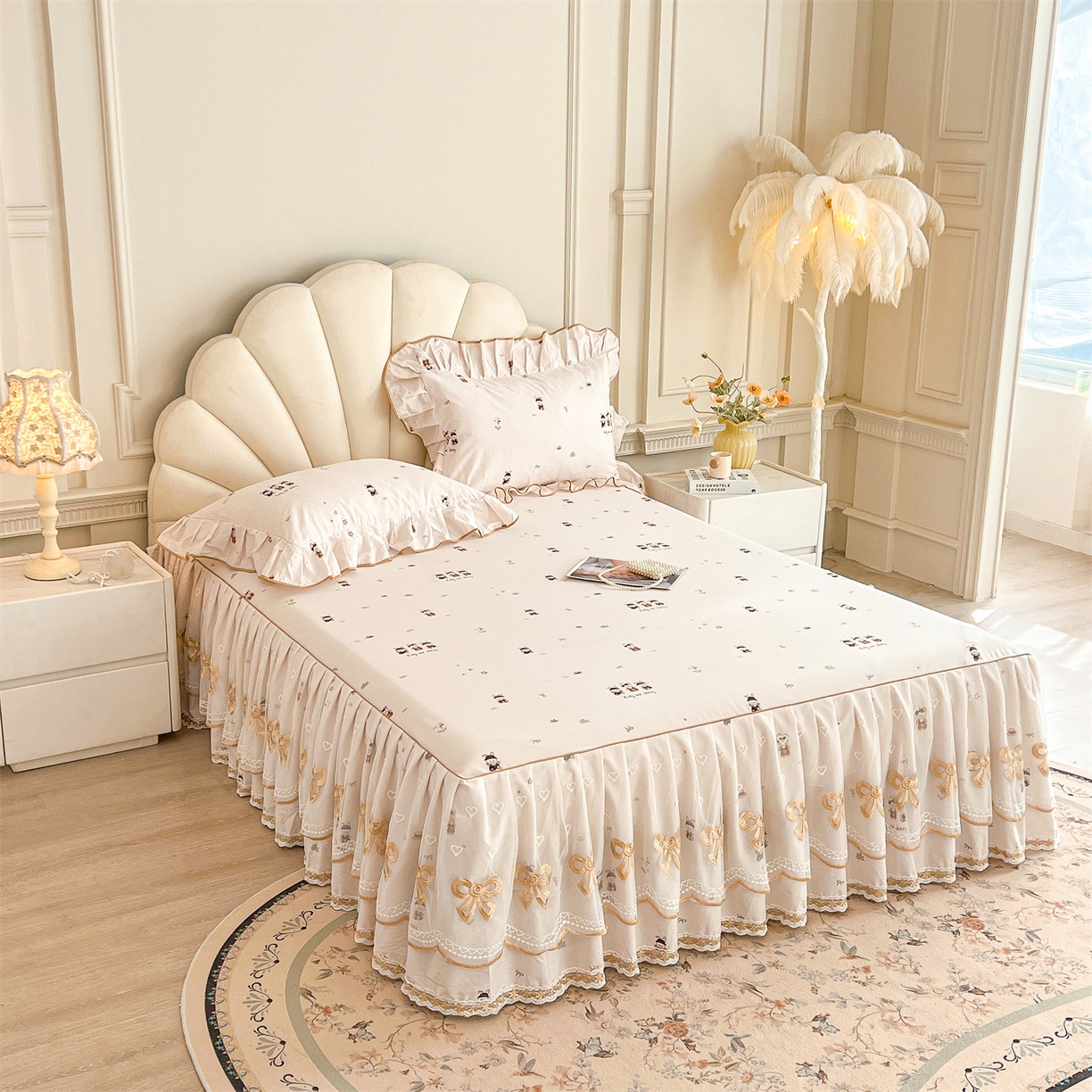 91家纺网 家纺一手货源 找家纺 宜凡家纺 2026新款全棉公主风单层床裙三件套② 森林动物派