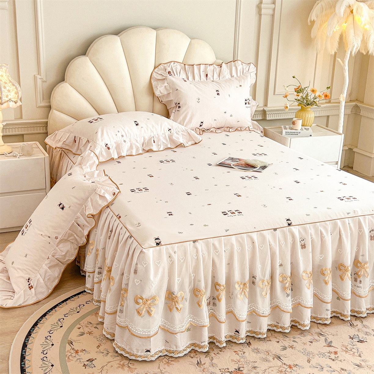 91家纺网 家纺一手货源 找家纺 宜凡家纺 2026新款全棉公主风单层床裙三件套② 森林动物派