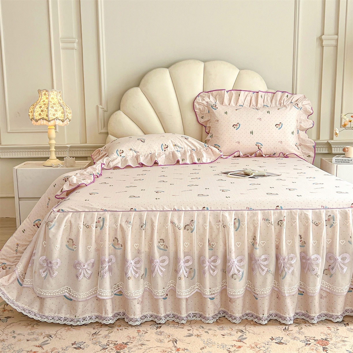 91家纺网 家纺一手货源 找家纺 宜凡家纺 2026新款全棉公主风单层床裙三件套② 摇摇木马